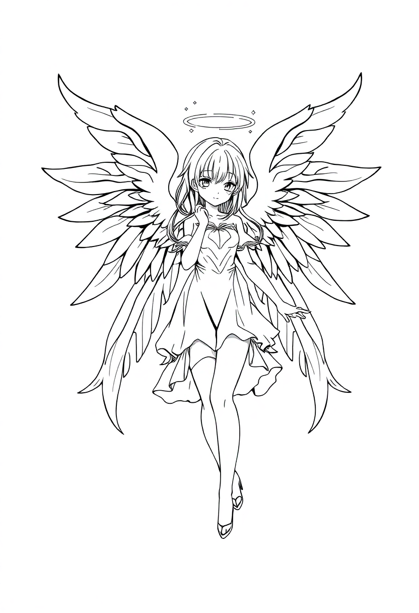 Angel Wings Magical Girl coloring page, free printable