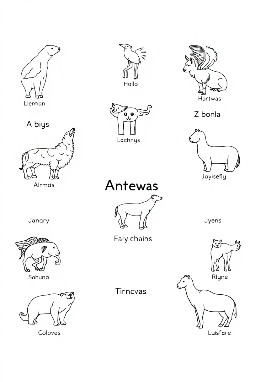 Animal Names coloring page for kids