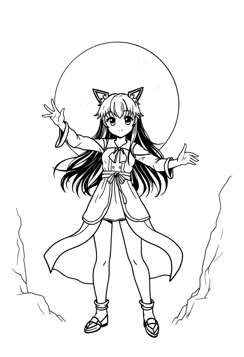 Anime Girl with Moon Powers coloring page, free printable