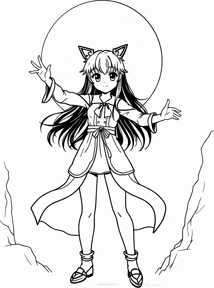 Anime Girl With Moon Powers coloring page for kids