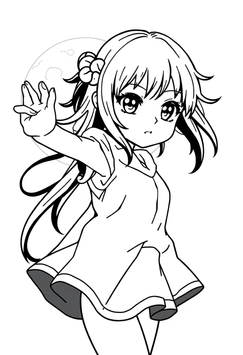 Anime Girl with Moon Powers coloring page, free printable