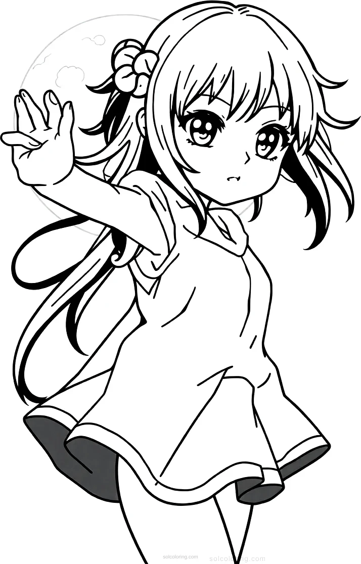 Anime Girl With Moon Powers coloring page for kids