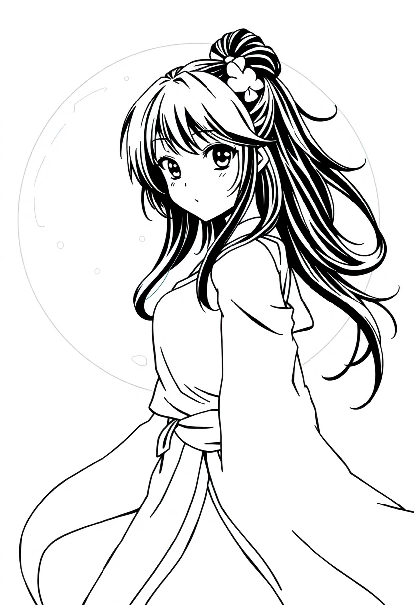 Anime Girl with Moon Powers coloring page, free printable