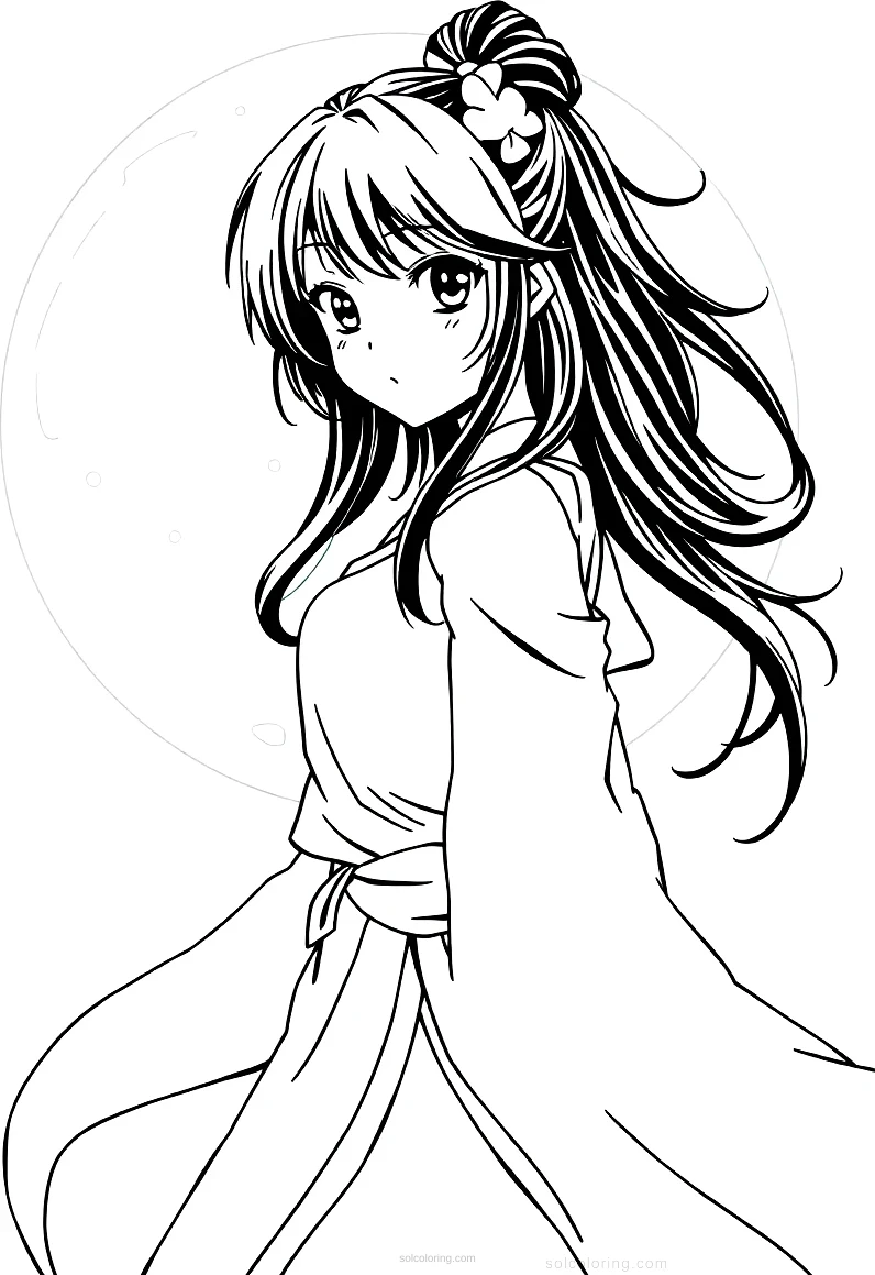 Anime Girl With Moon Powers coloring page for kids