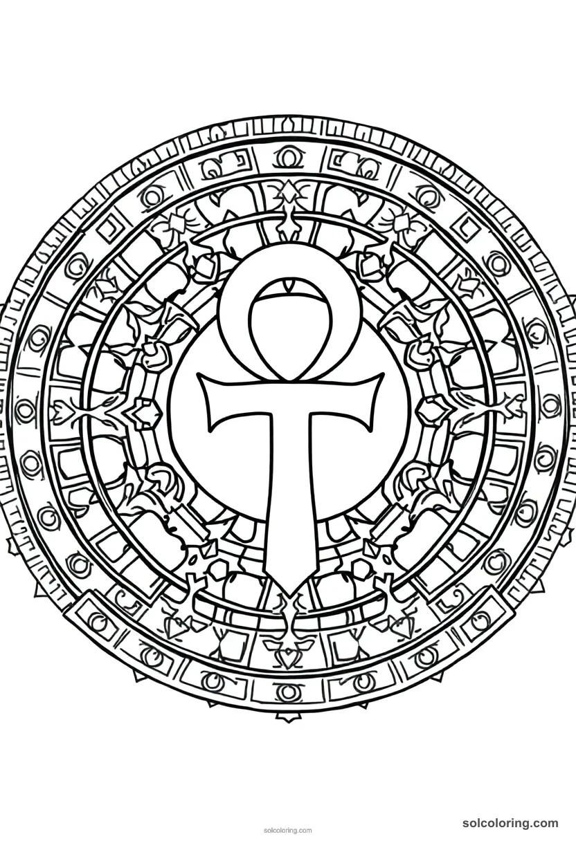 Mandala Ankh Symbol mandala coloring page for kids