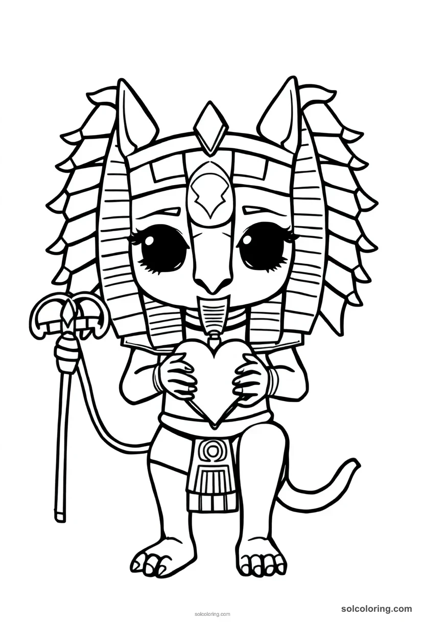 Chibi Anubis Weighing the Heart chibi coloring page for kids