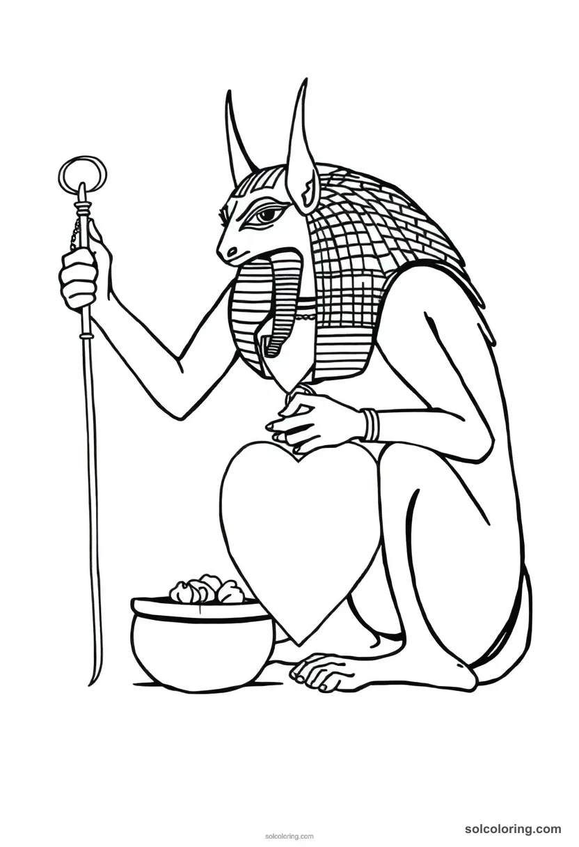 Anubis Weighing the Heart detailed coloring page for kids