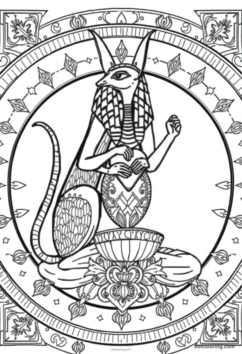 Mandala Anubis Weighing the Heart mandala coloring page for kids