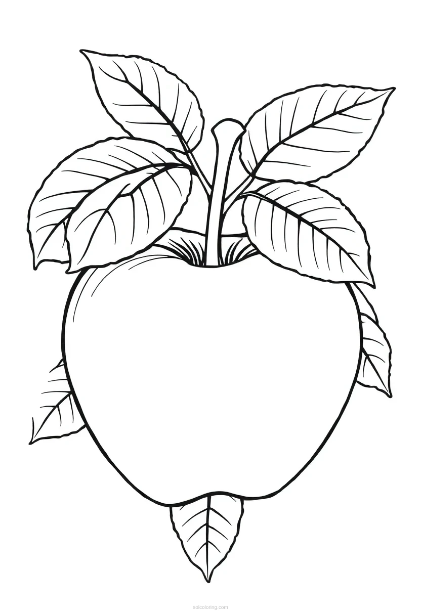 Apple With Leaves coloring page for kids