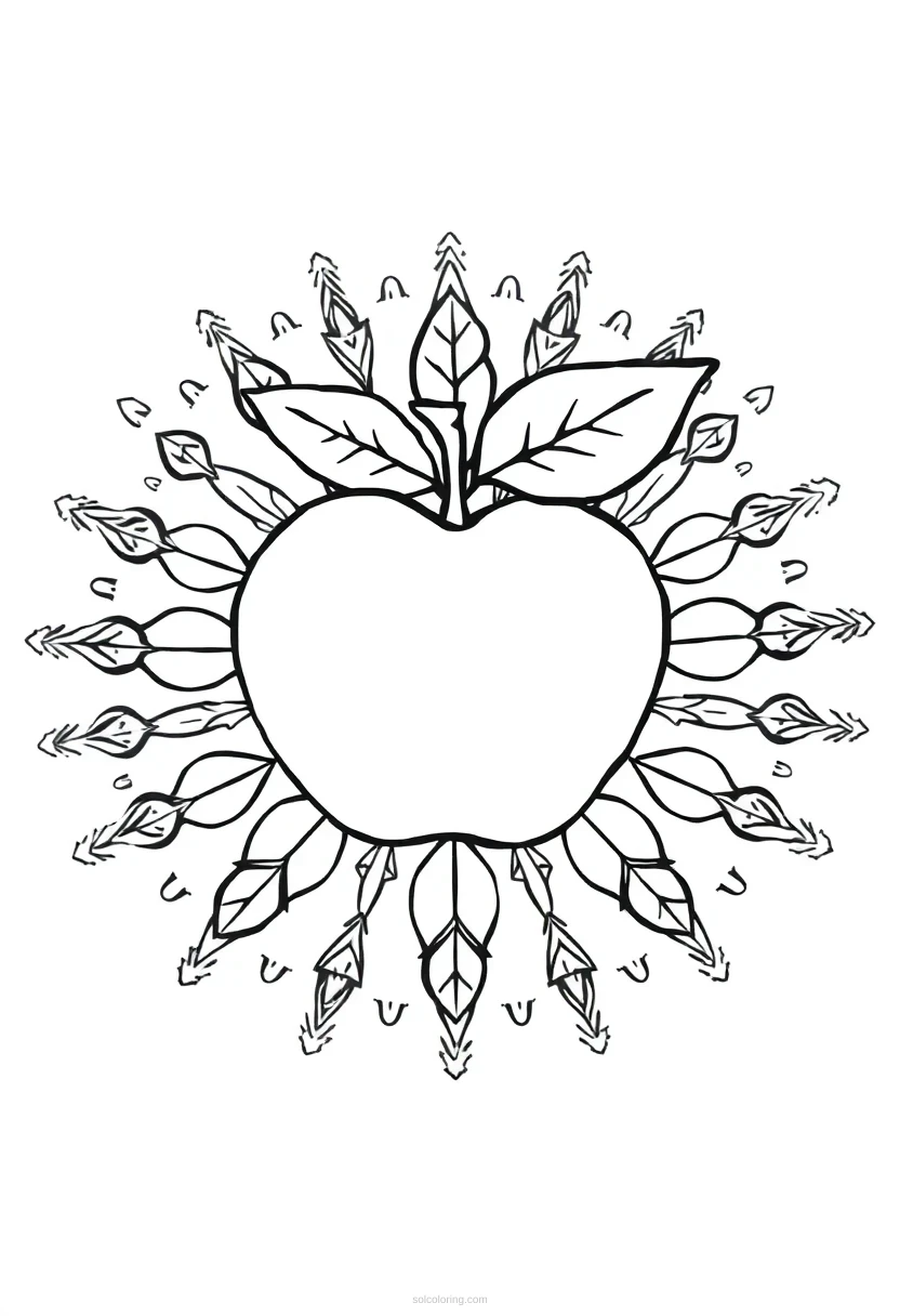 Apple With Leaves coloring page for kids