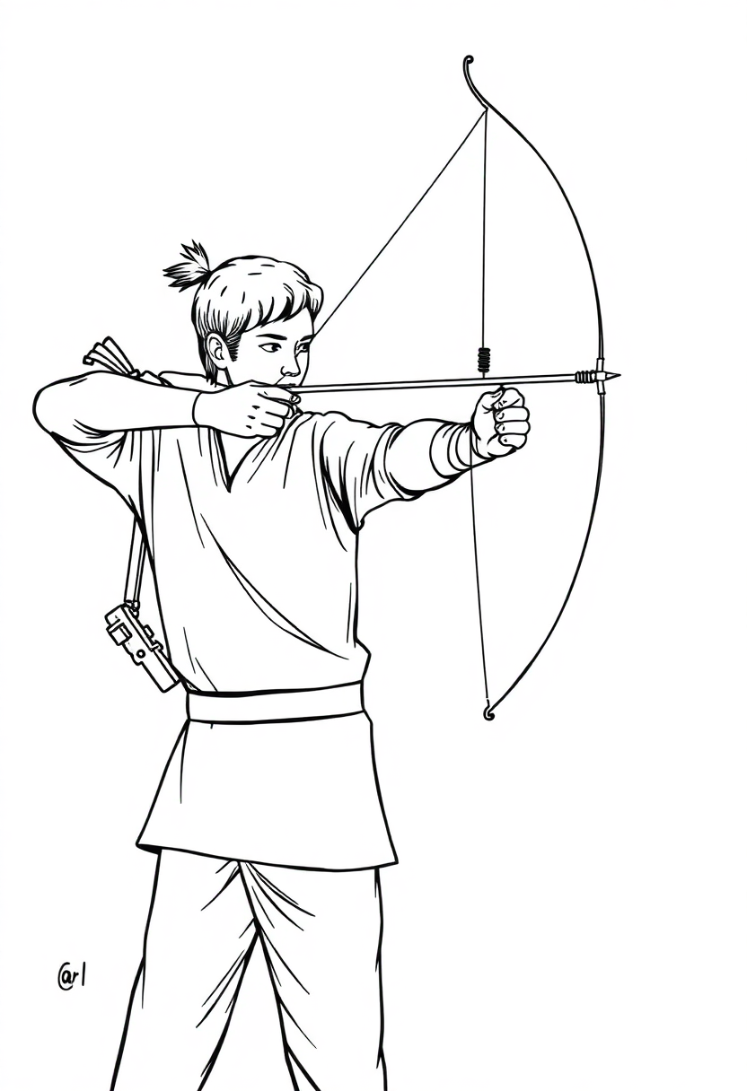 Archery Champion Aiming coloring page, free printable