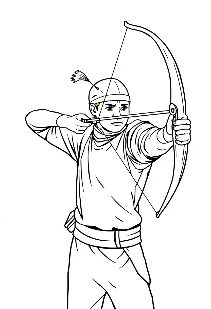 Archery Champion Aiming coloring page, free printable