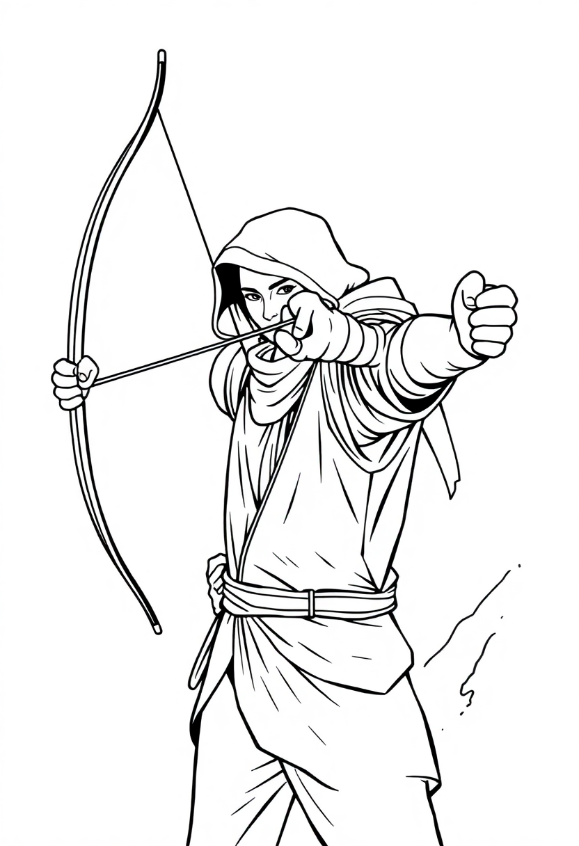 Archery Champion Aiming coloring page, free printable standard style for kids and adults