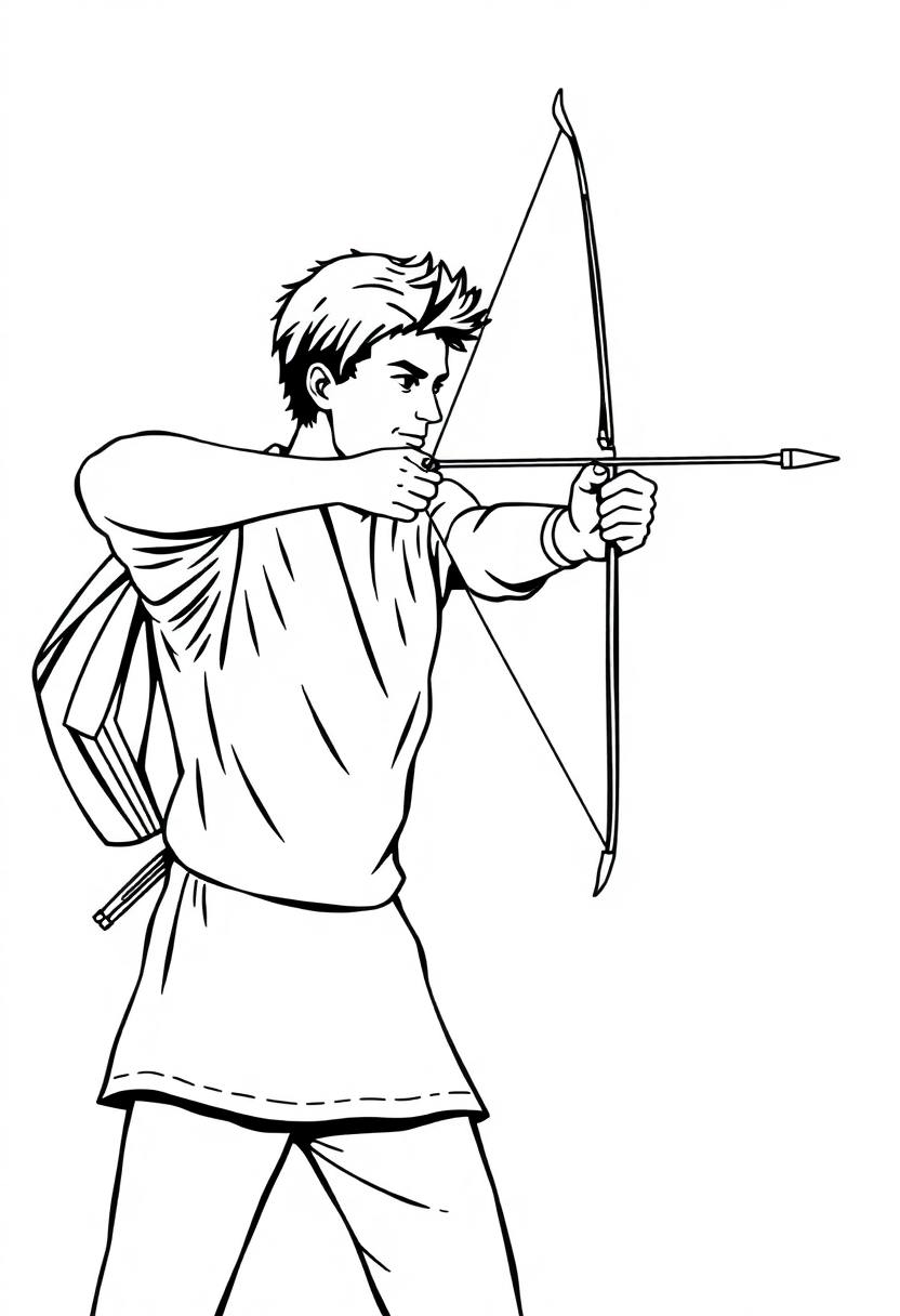 Archery Champion Aiming coloring page, free printable
