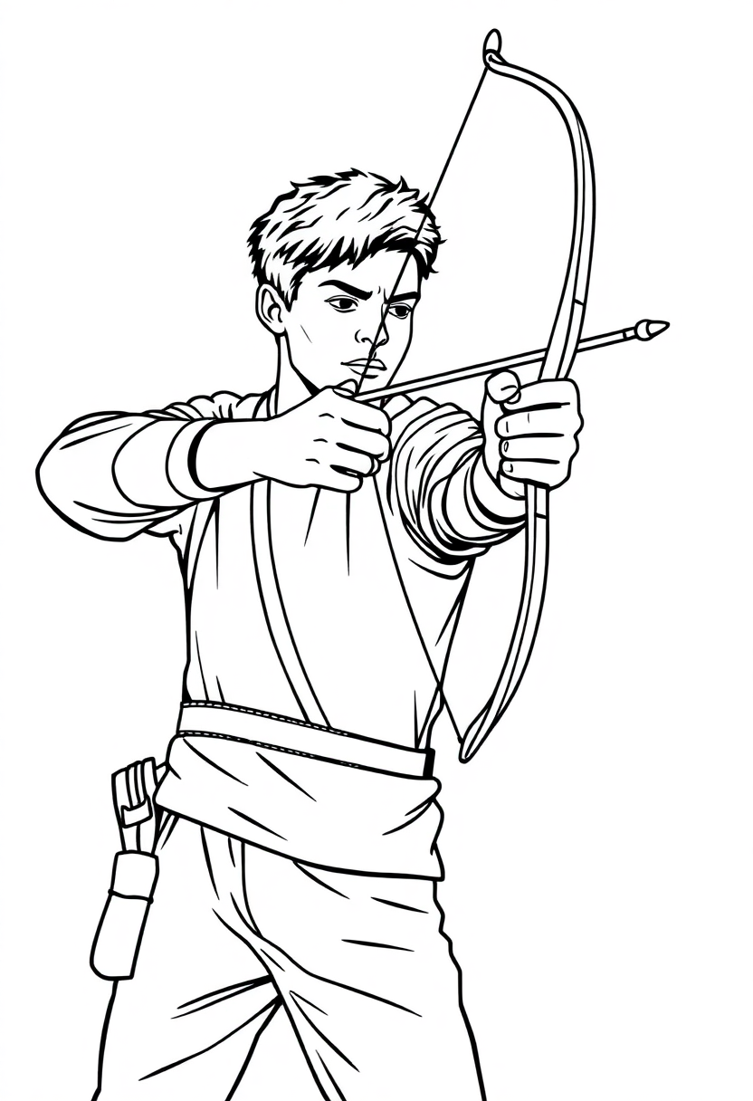 Archery Champion Aiming coloring page, free printable