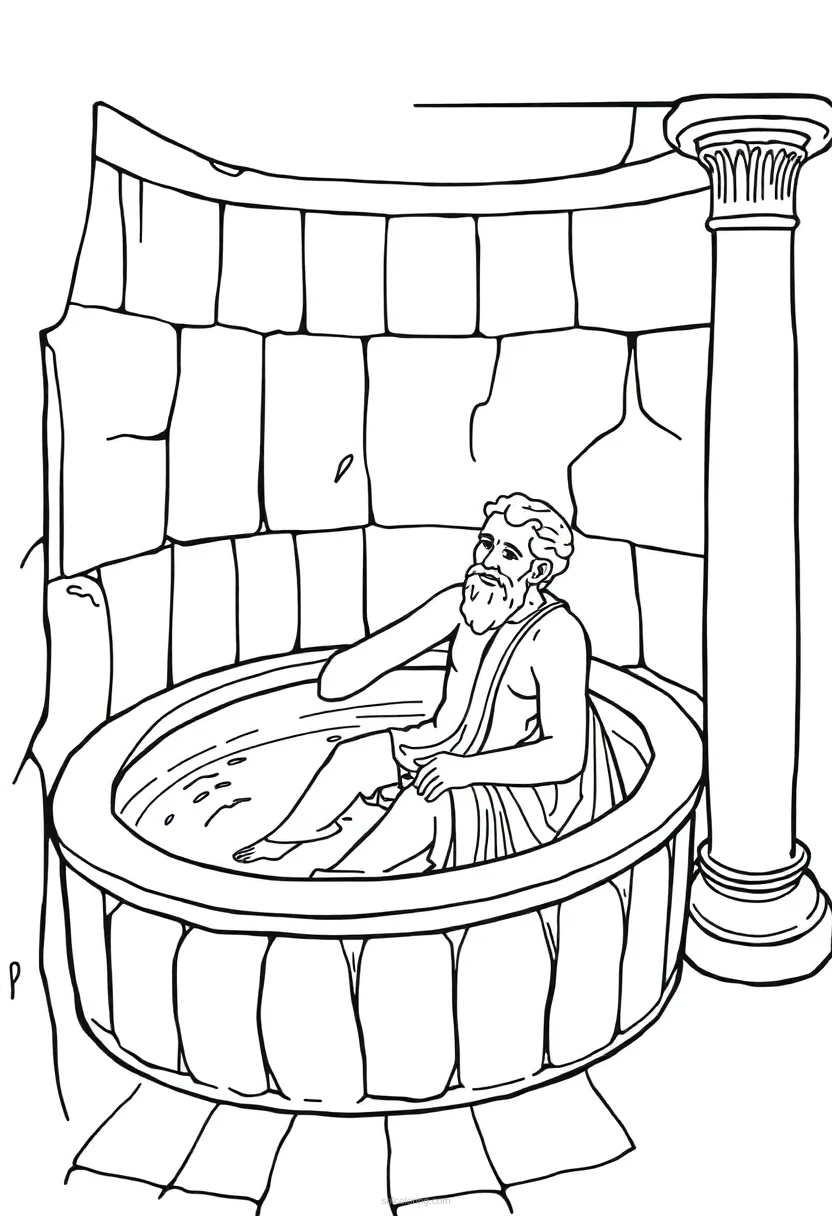 Archimedes in Ancient Greek Bath coloring page for kids