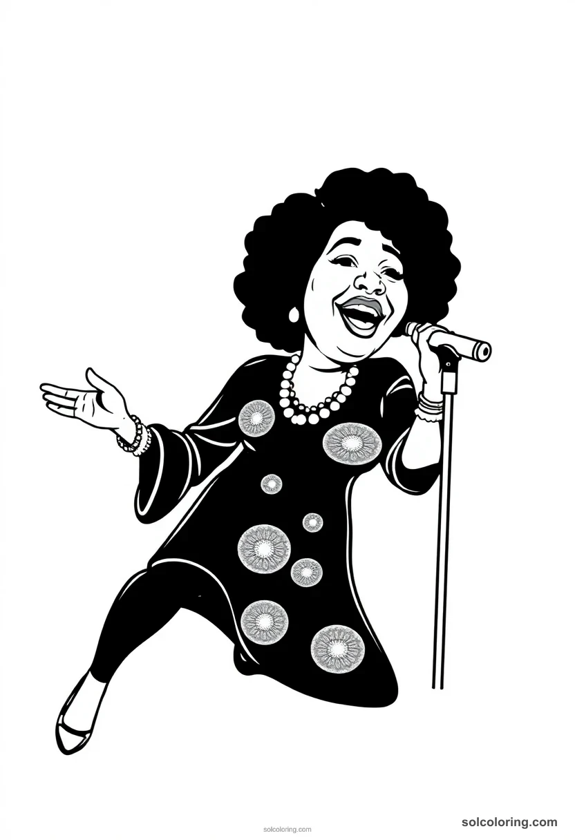 Silhouette Aretha Franklin silhouette coloring page for kids