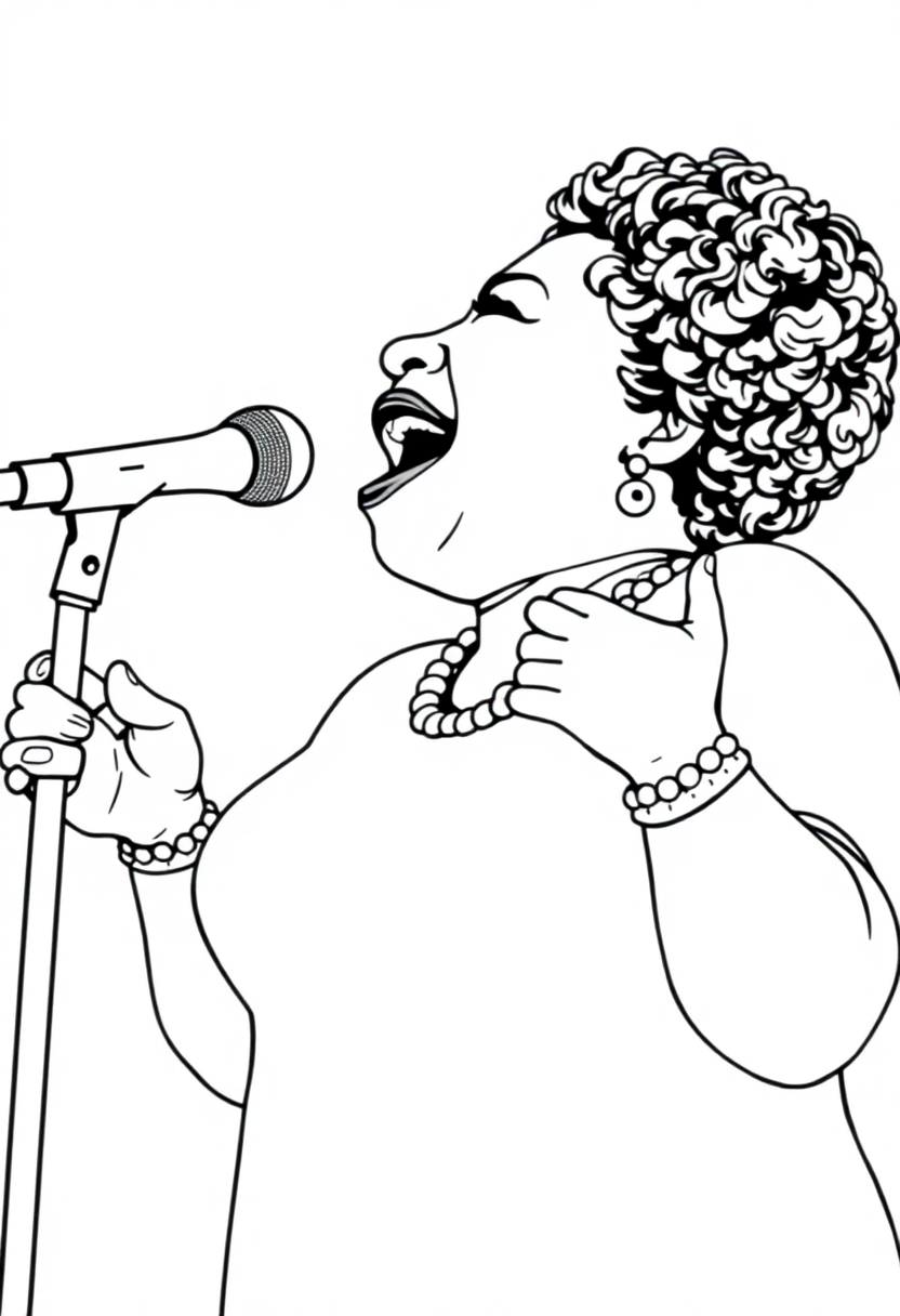 Aretha Franklin Singing coloring page, free printable