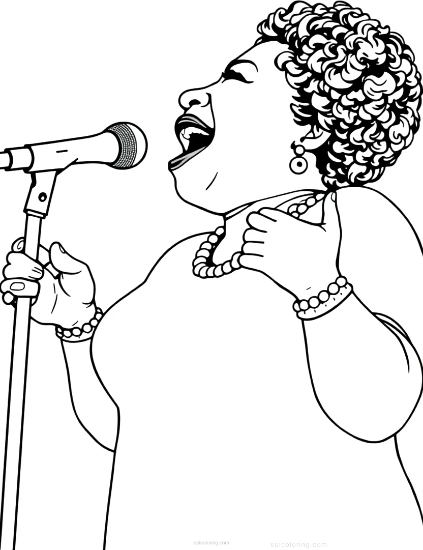 Aretha Franklin Singing coloring page for kids
