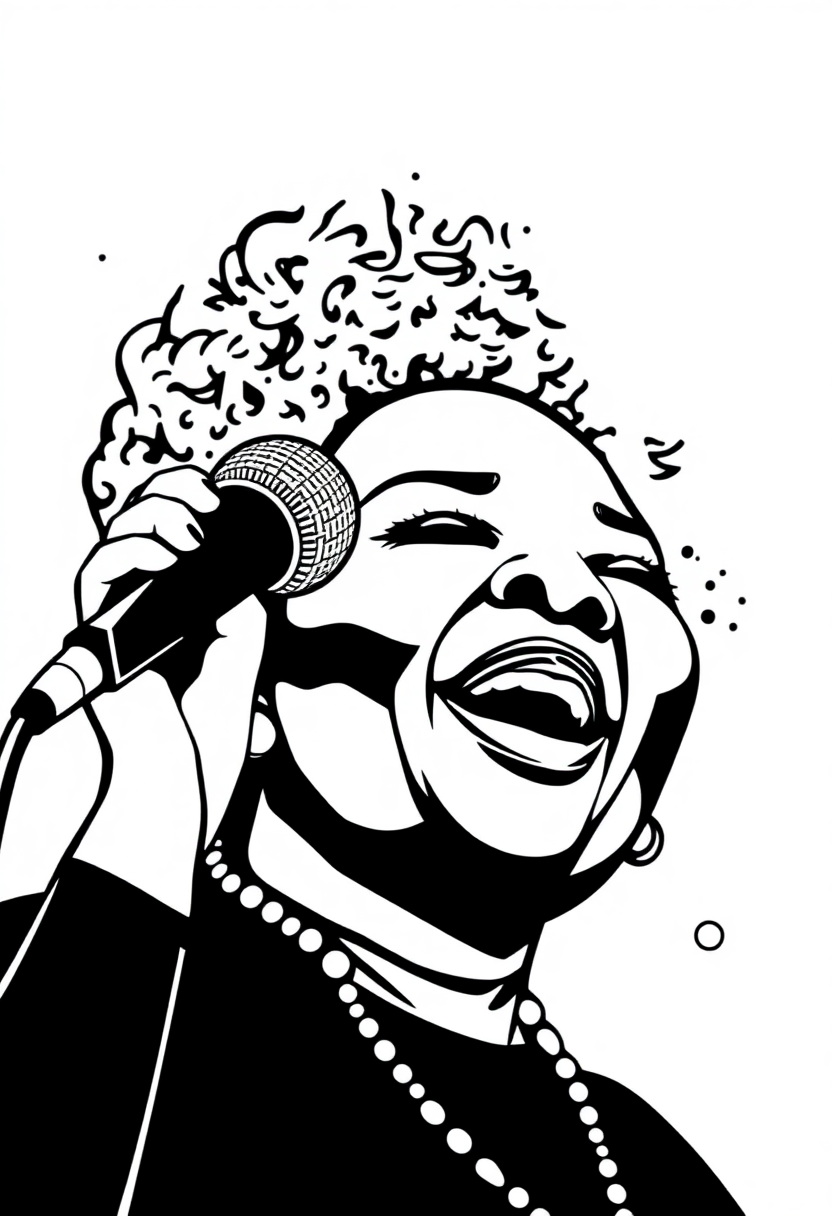 Aretha Franklin Singing coloring page, free printable