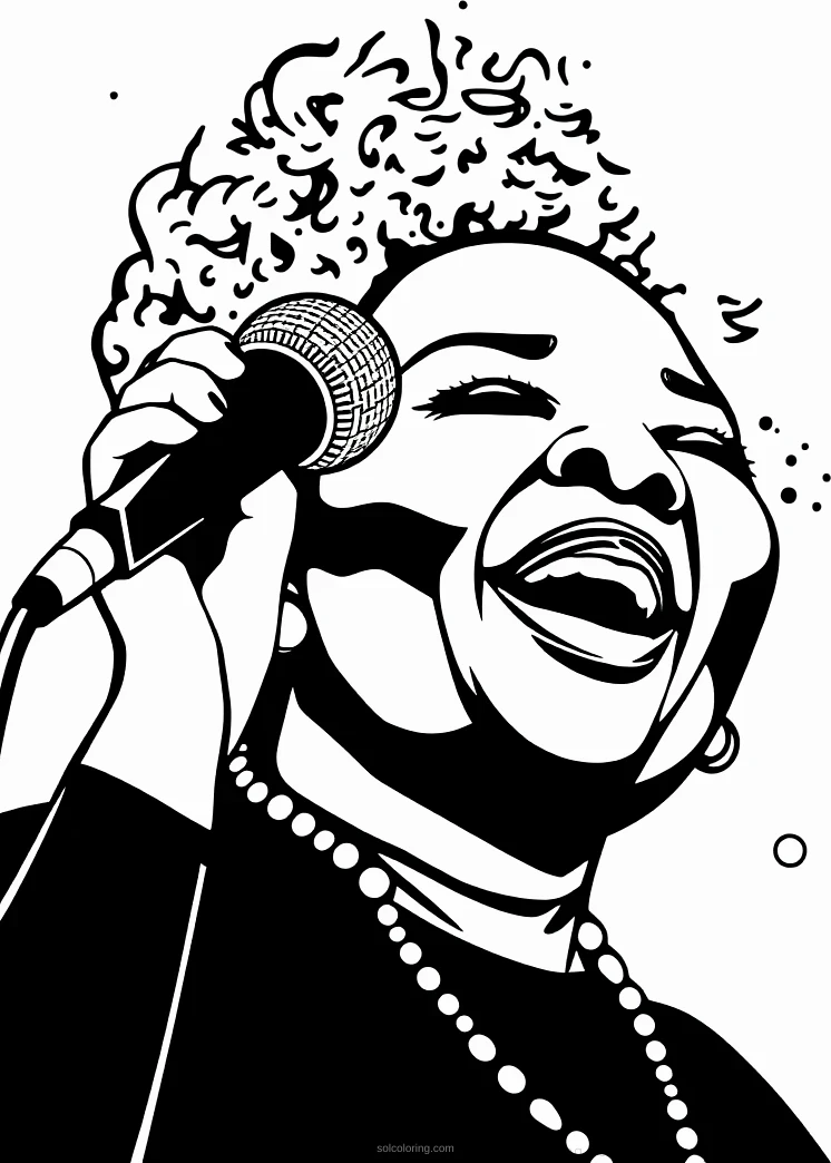 Aretha Franklin Singing coloring page for kids
