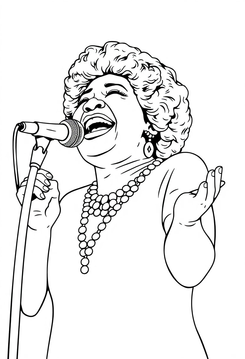 Aretha Franklin Singing coloring page, free printable