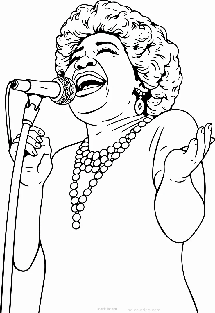 Aretha Franklin Singing coloring page for kids