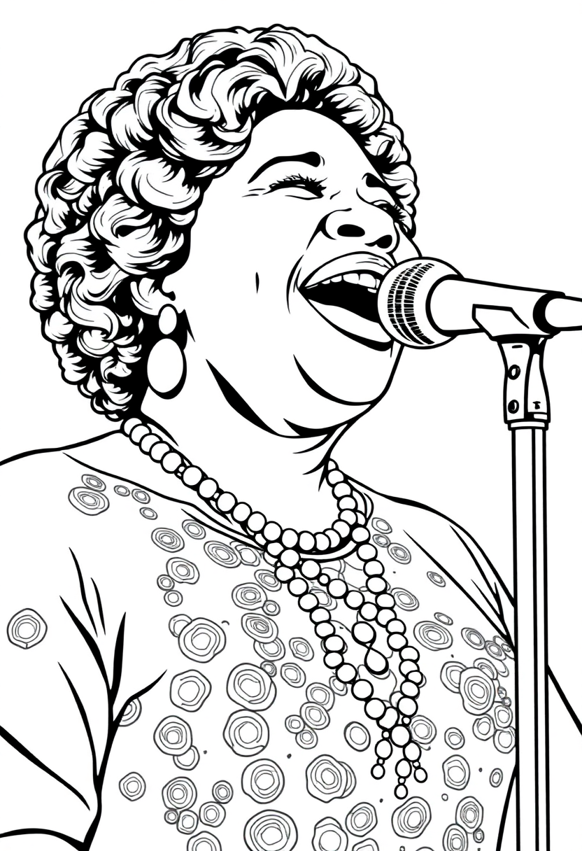 Aretha Franklin Singing coloring page, free printable
