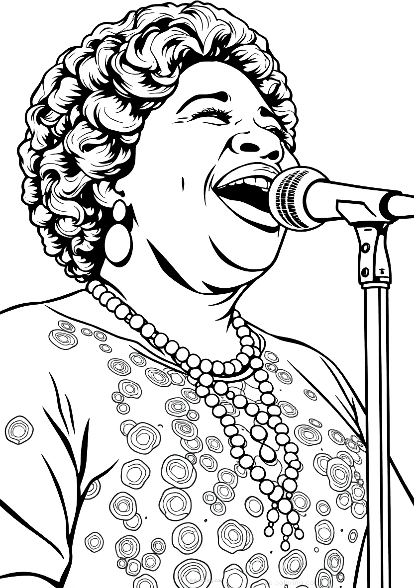 Aretha Franklin Singing coloring page for kids
