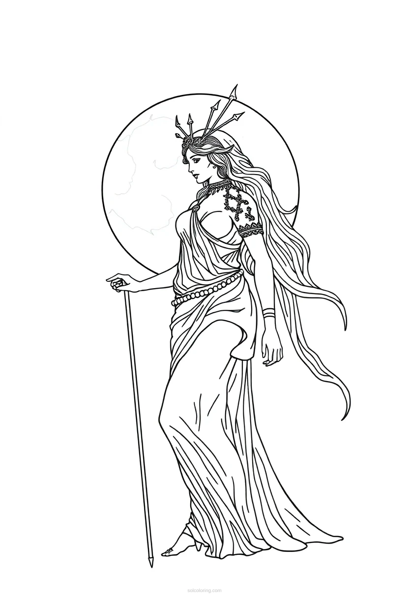 Artemis Moon Goddess coloring page for kids