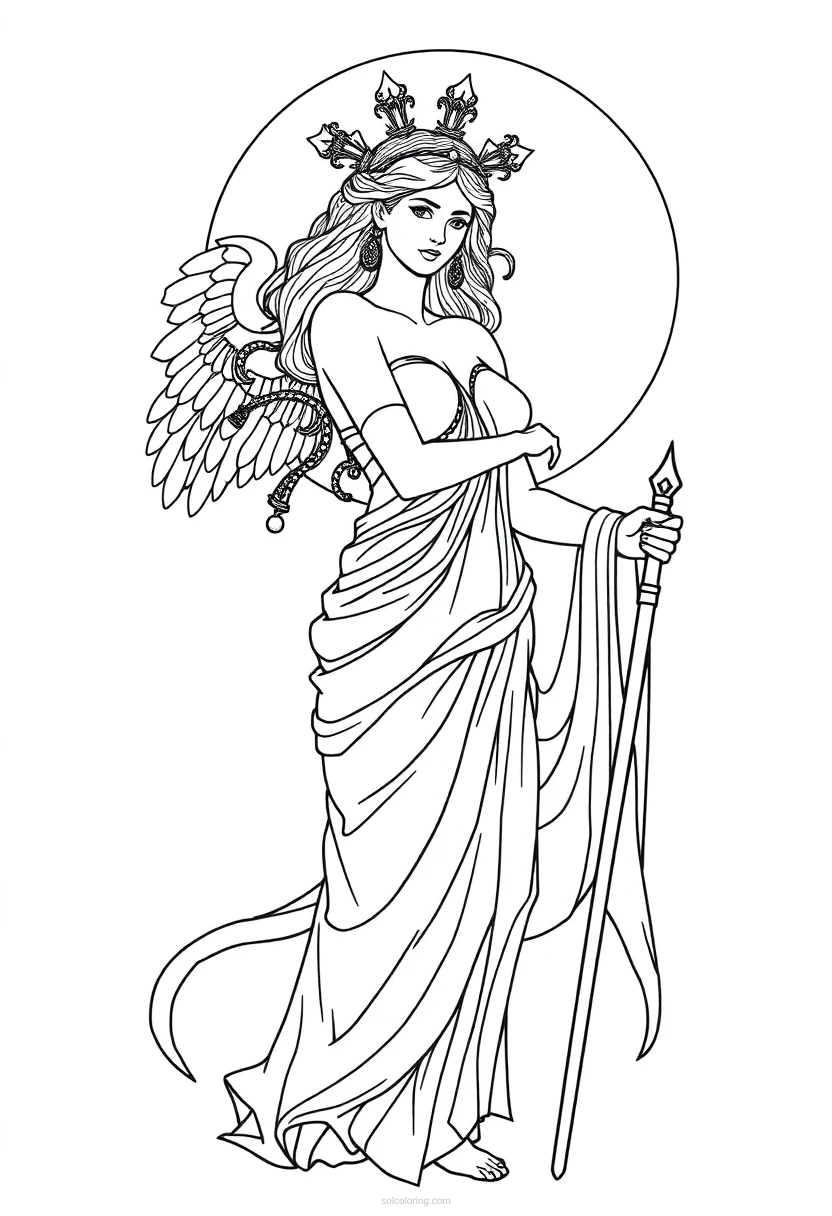 Artemis Moon Goddess coloring page for kids