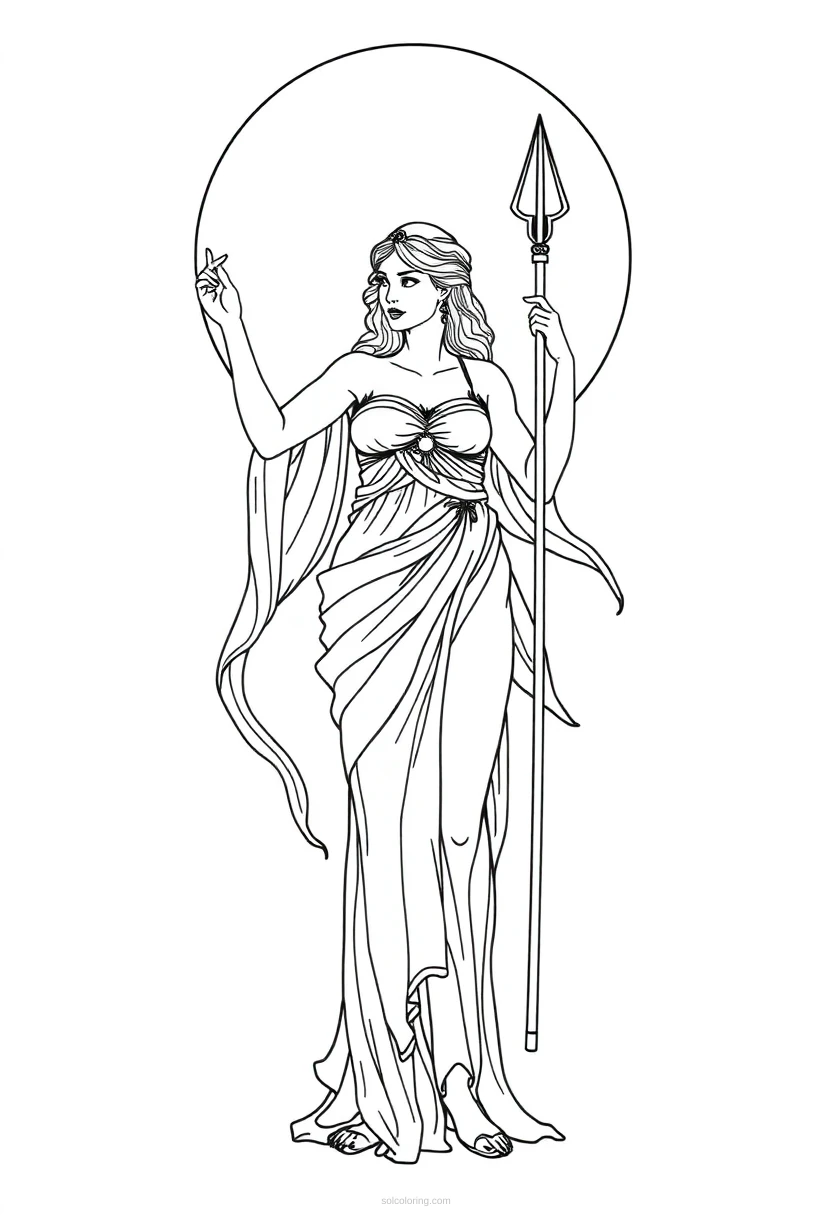 Artemis Moon Goddess coloring page for kids