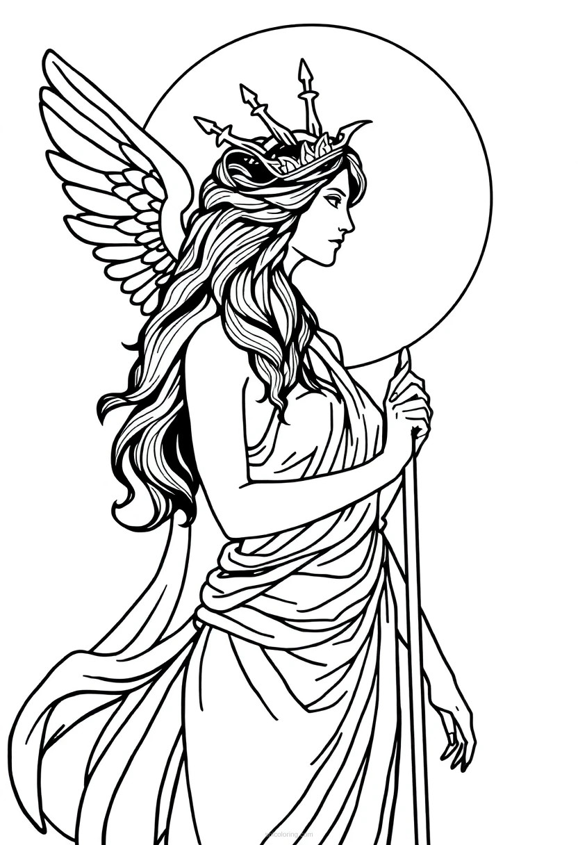 Artemis Moon Goddess coloring page for kids
