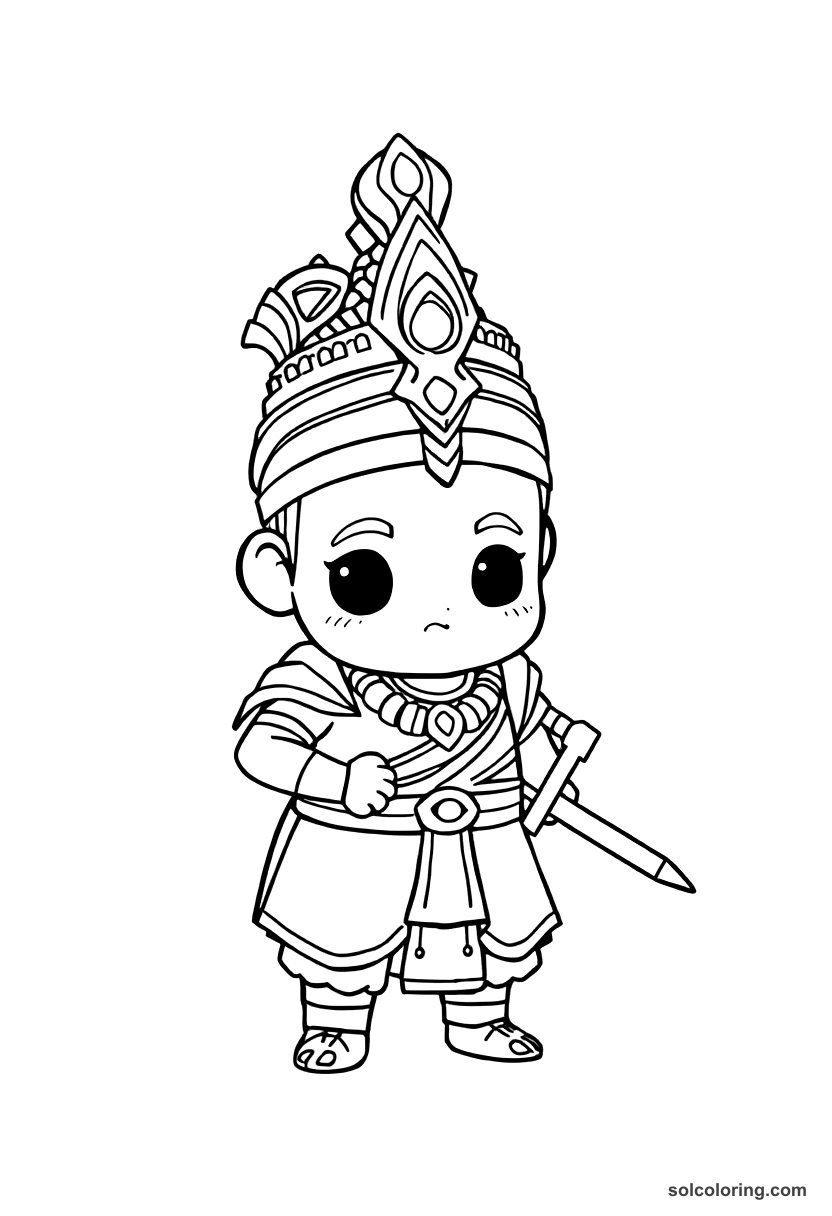 Chibi Ashoka the Great After the Battle of Kalinga coloring page, free printable chibi style for kids and adults