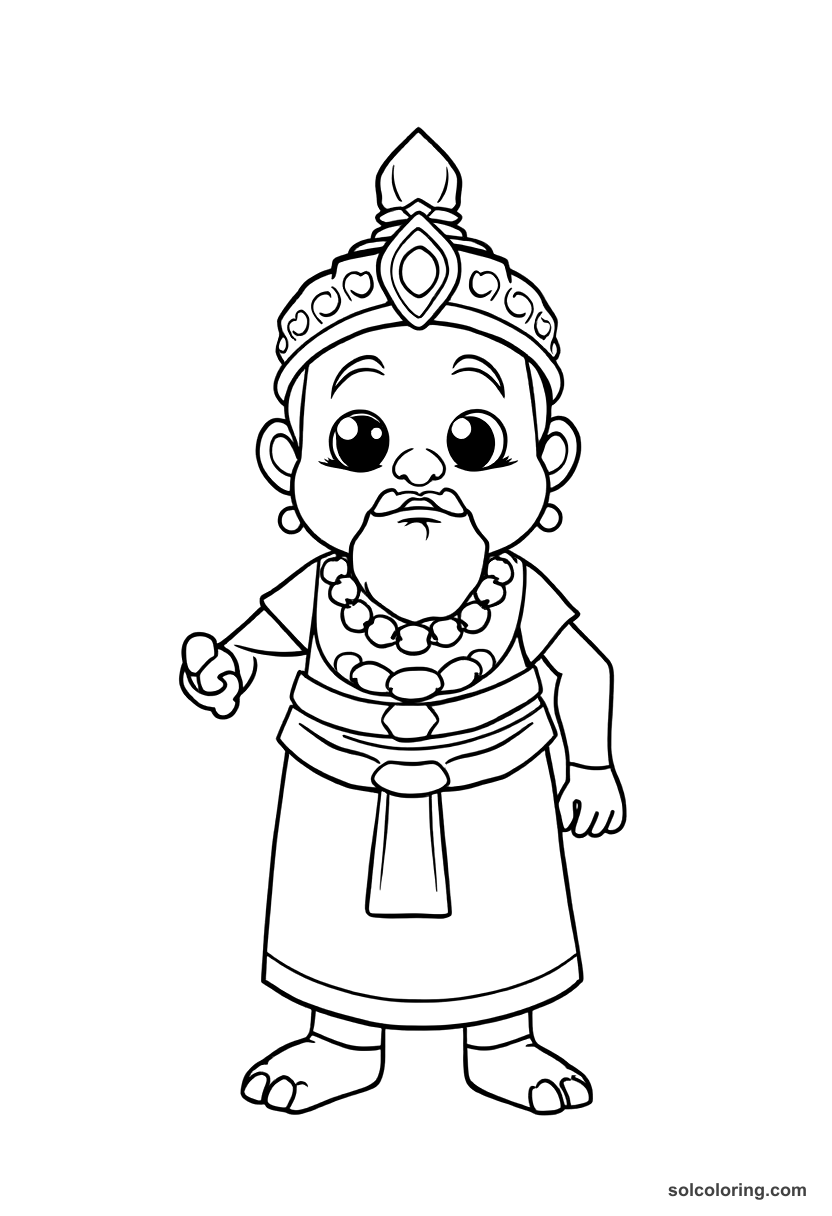 Cute Cartoon Ashoka the Great After the Battle of Kalinga coloring page, free printable cute cartoon style