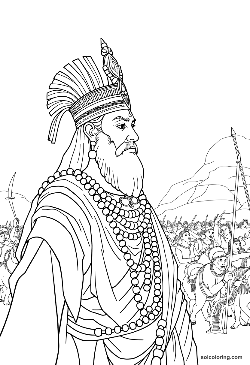Ashoka the Great After the Battle of Kalinga coloring page, free printable detailed style