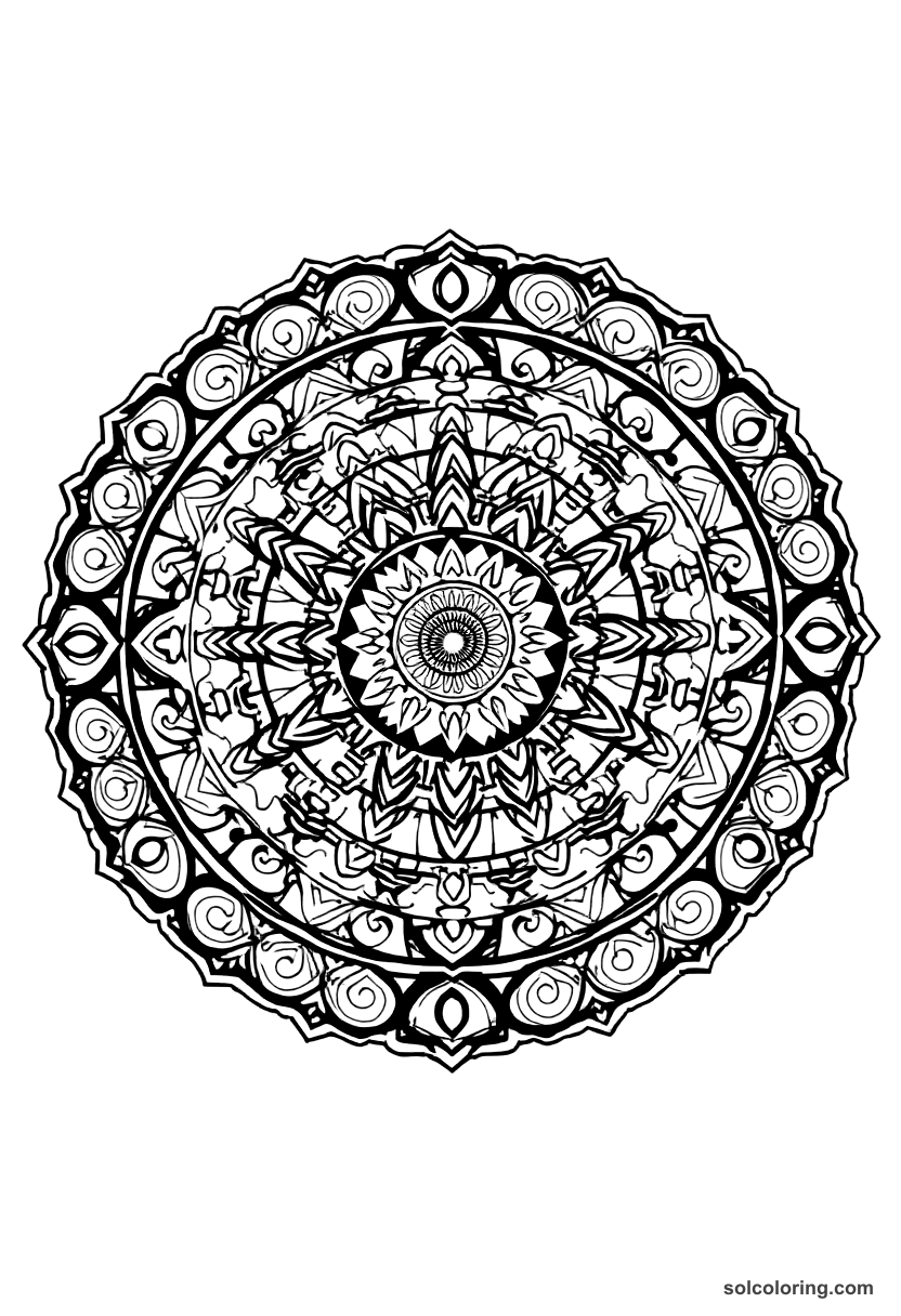 Mandala Ashoka the Great After the Battle of Kalinga coloring page, free printable mandala style