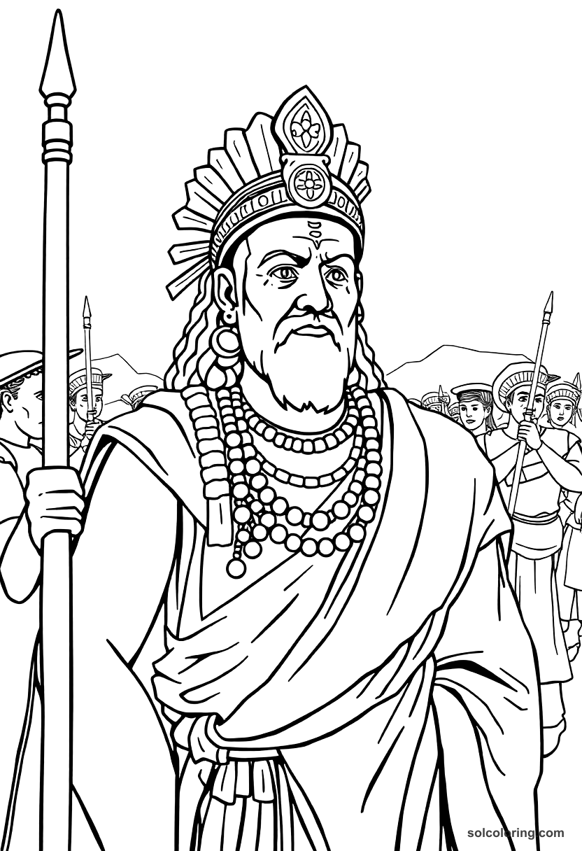 Ashoka the Great After the Battle of Kalinga coloring page, free printable realistic style