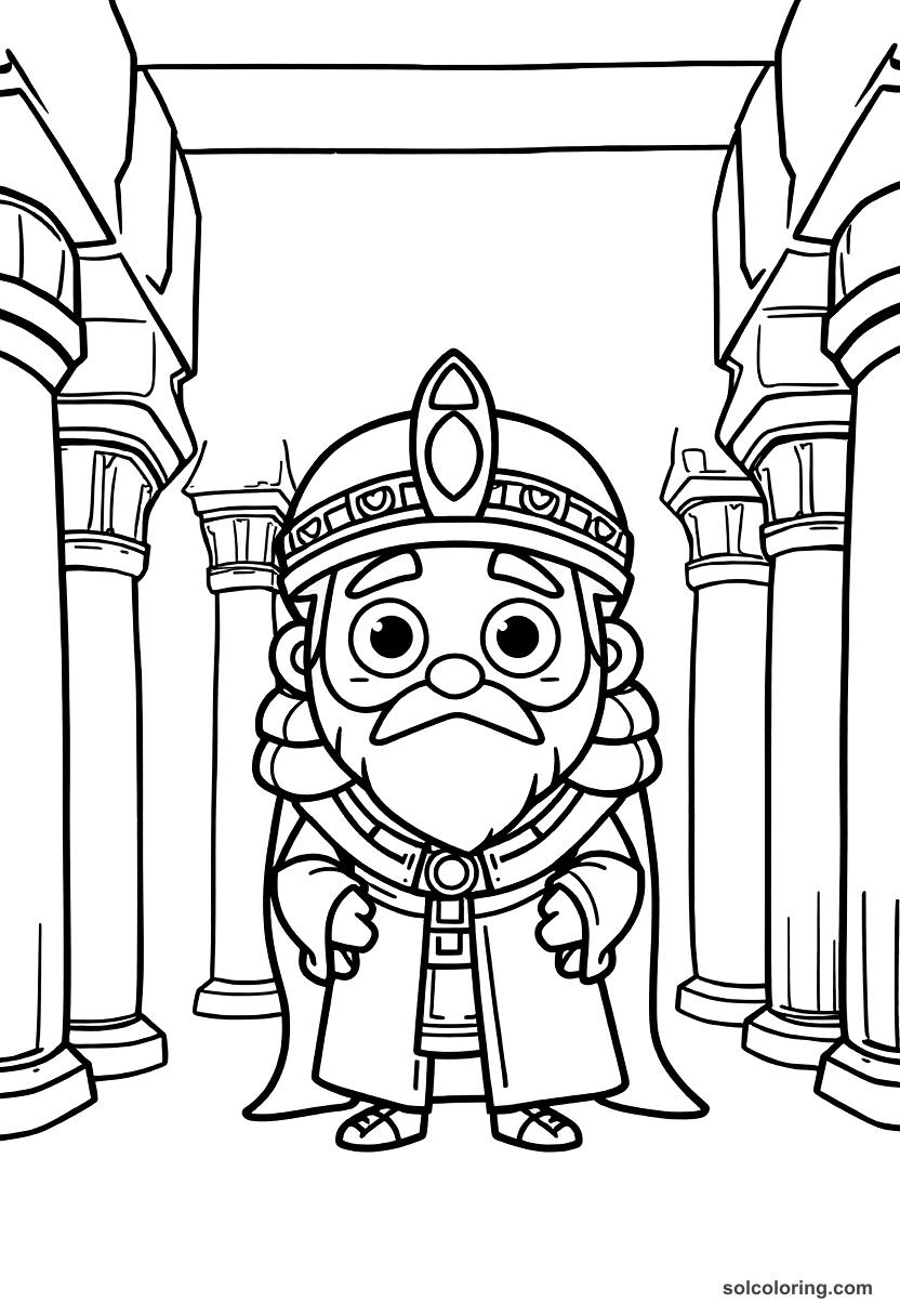 Cute Cartoon Ashurbanipal in His Library at Nineveh coloring page, free printable cute cartoon style