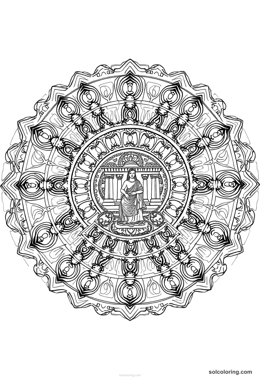 Mandala Ashurbanipal in His Library at Nineveh mandala coloring page for kids