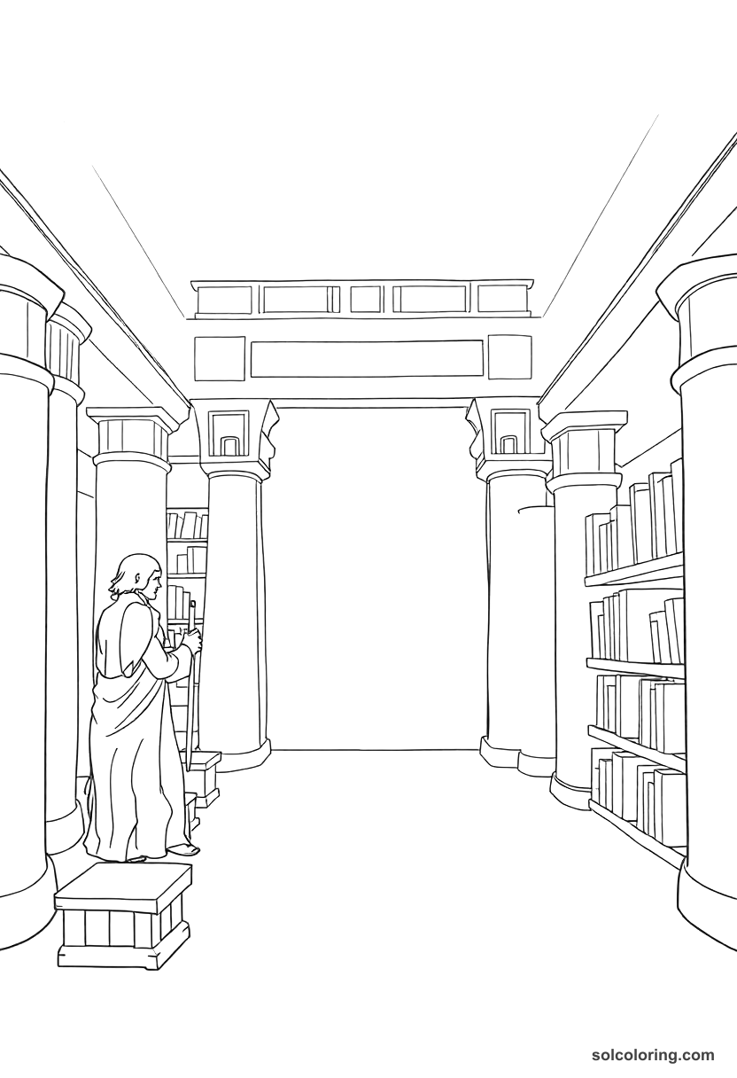 Simple Ashurbanipal in His Library at Nineveh coloring page, free printable simple style