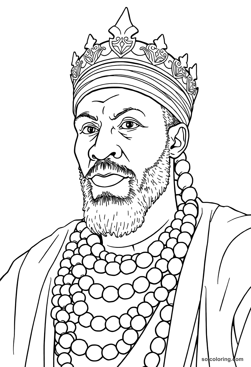 Askia the Great of the Songhai Empire coloring page, free printable detailed style
