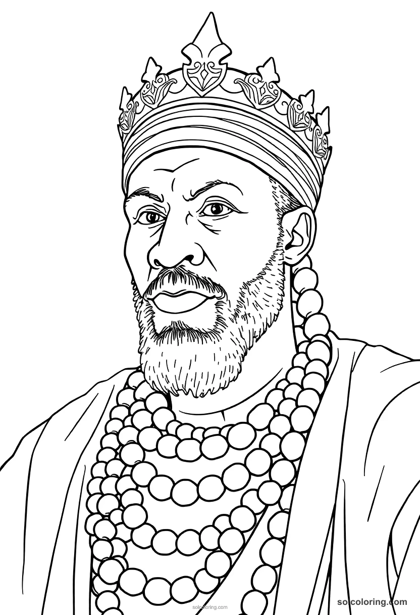 Askia the Great of the Songhai Empire detailed coloring page for kids