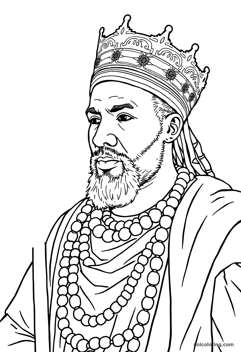 Askia the Great of the Songhai Empire coloring page, free printable realistic style
