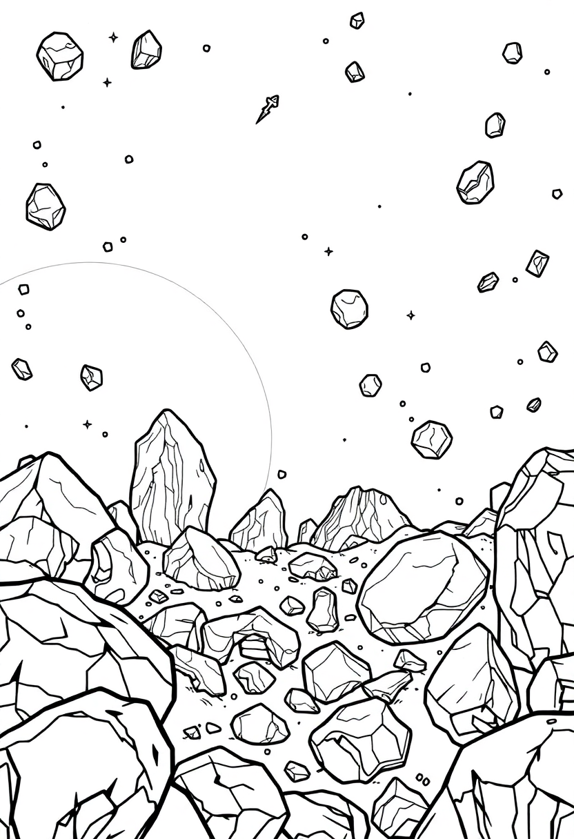 Asteroid Field with Space Rocks coloring page, free printable