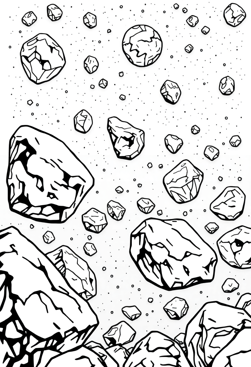 Asteroid Field with Space Rocks coloring page, free printable