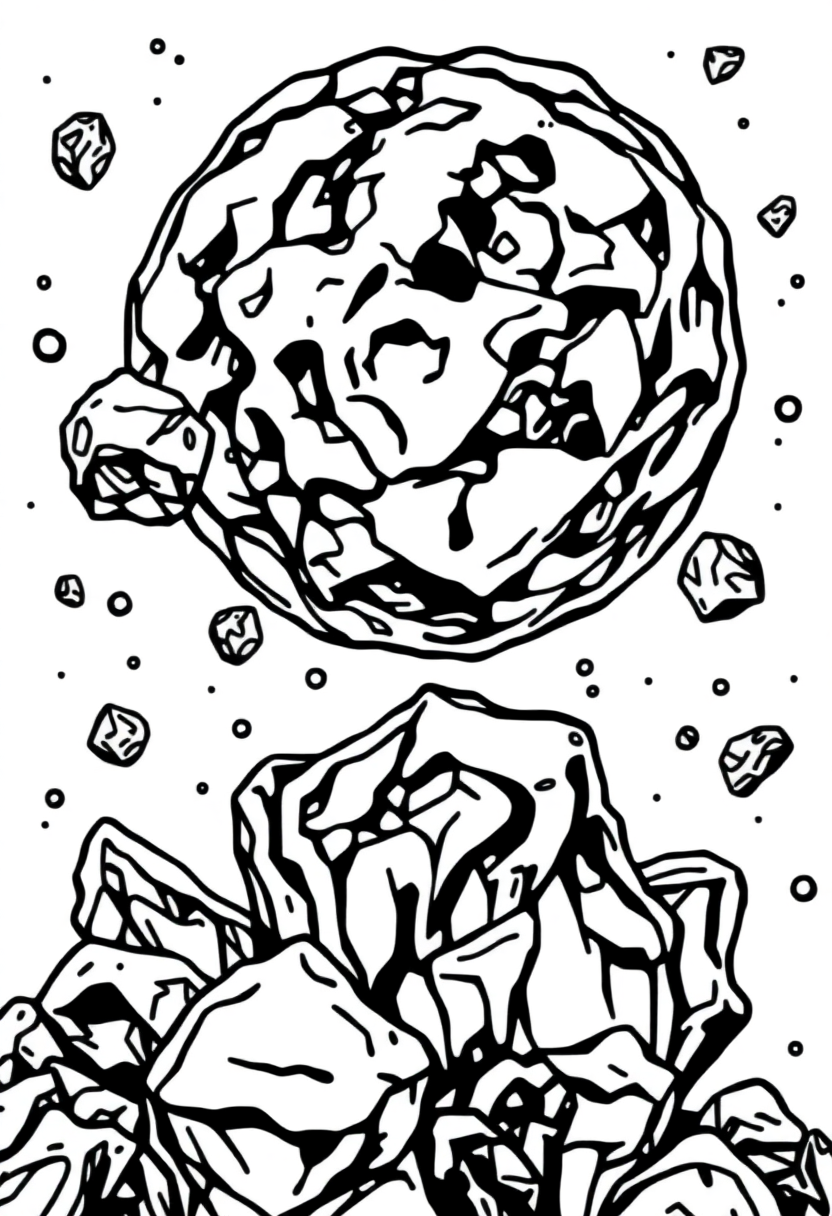 Asteroid Field with Space Rocks coloring page, free printable