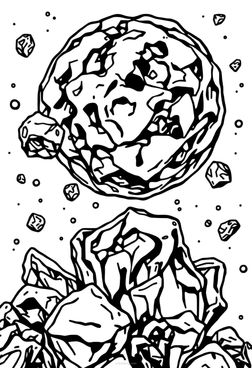 Asteroid Field with Space Rocks coloring page for kids