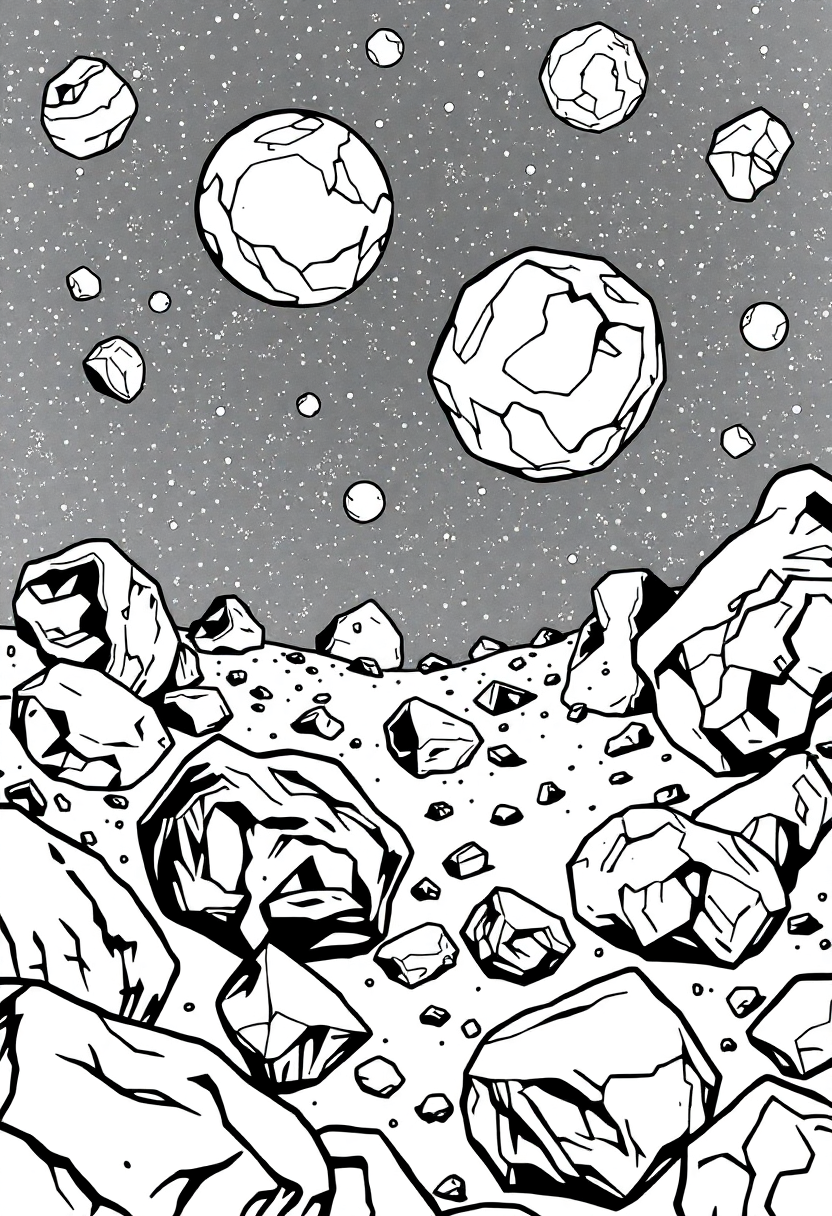 Asteroid Field With Space Rocks coloring pages