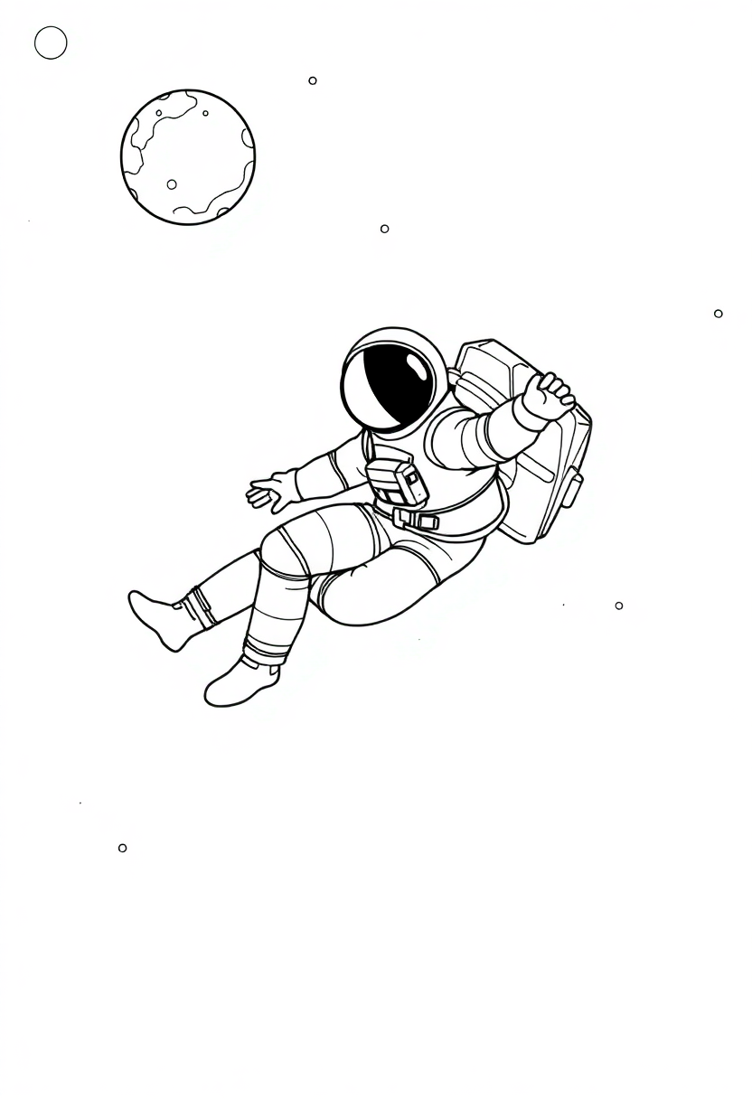 Astronaut Floating in Deep Space coloring page, free printable